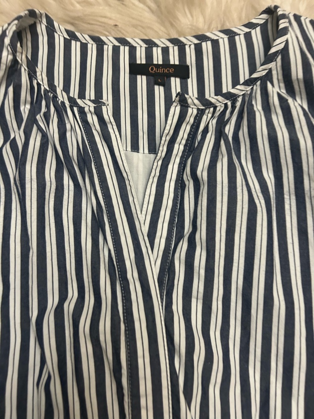 QUINCE 100% Organic Cotton Poplin Tiered Maxi Dress In Hudson Stripe Pockets - Picture 8 of 16
